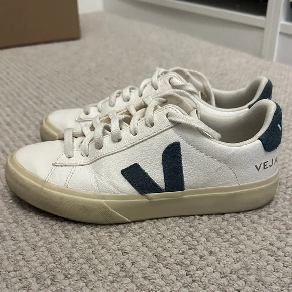 Veja White and Blue Campo Sneakers - Picture 1 of 5